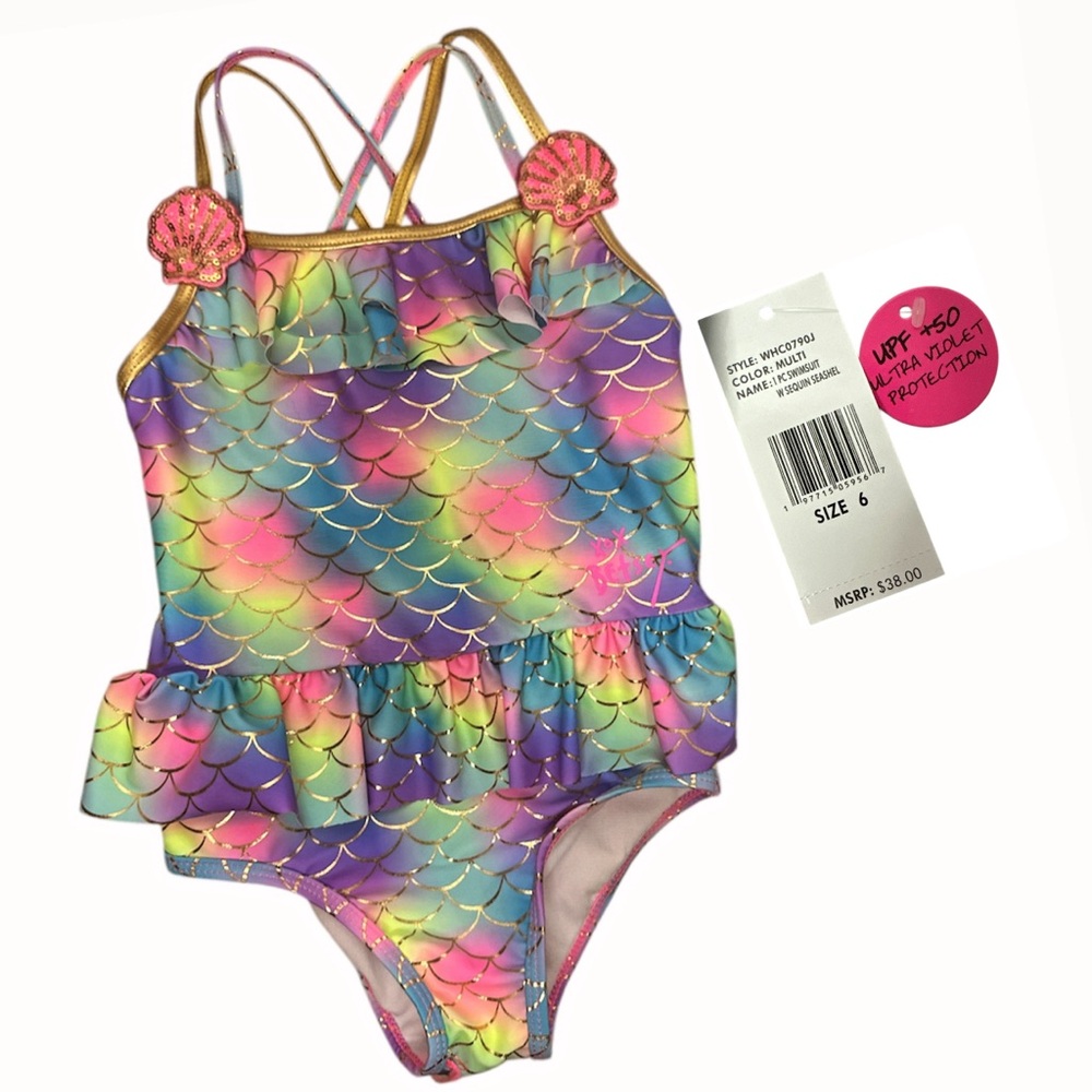Betsey Johnson Little Mermaid One Piece Swimsuit Bathing Suit Girls 6 Kids Pink